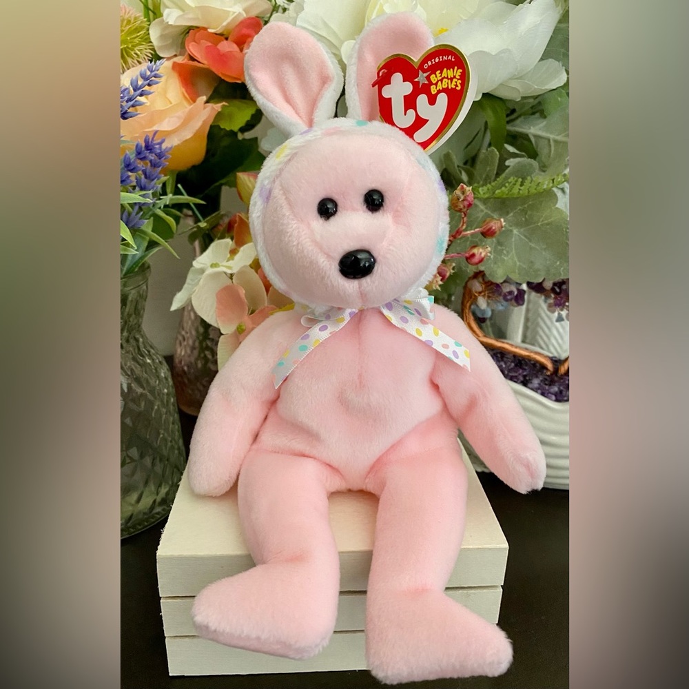 🆕🐰 SUPER RARE RETIRED TY BEANIE BABY BEAR “BONNET”. TY INTERNET EXCLUSIVE! MWMT